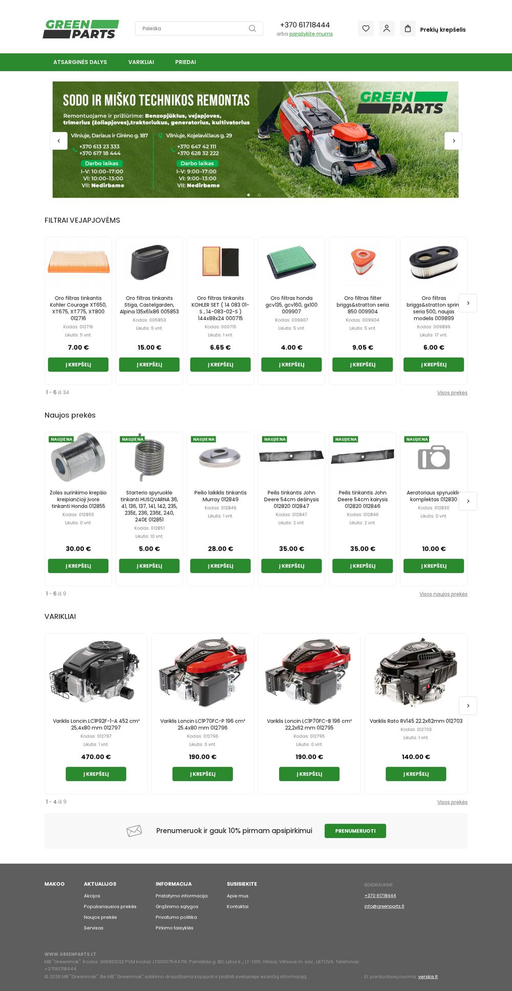greenparts.lt — Facebook Pixel, catalogue et déploiement GA4 — capture d'écran du site