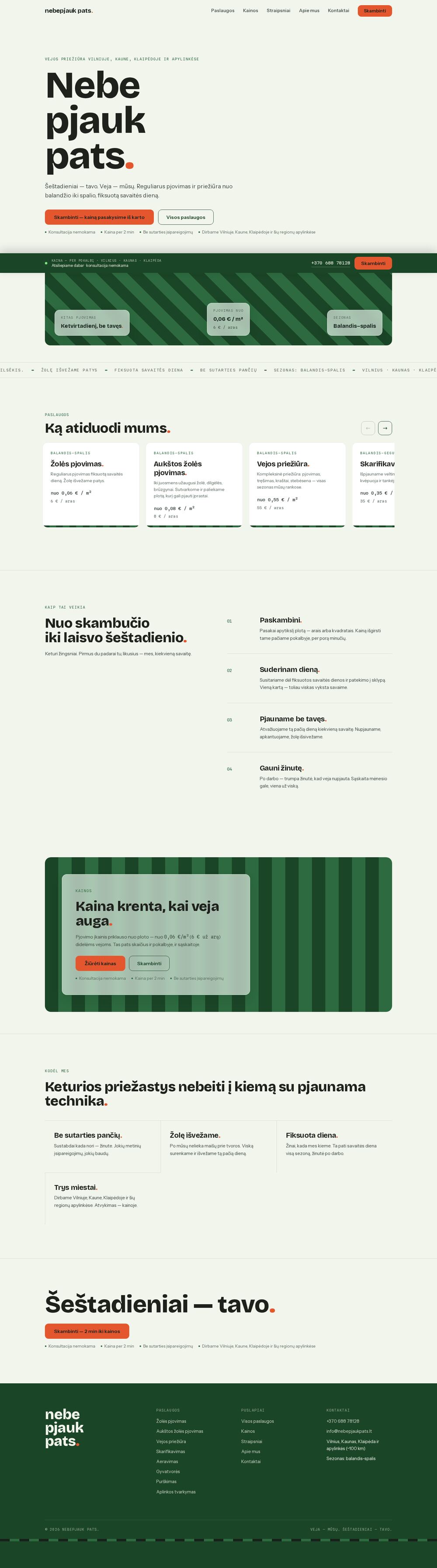 nebepjaukpats.lt — service de tonte de pelouse «&nbsp;Nebepjauk pats&nbsp;» — capture d'écran du site