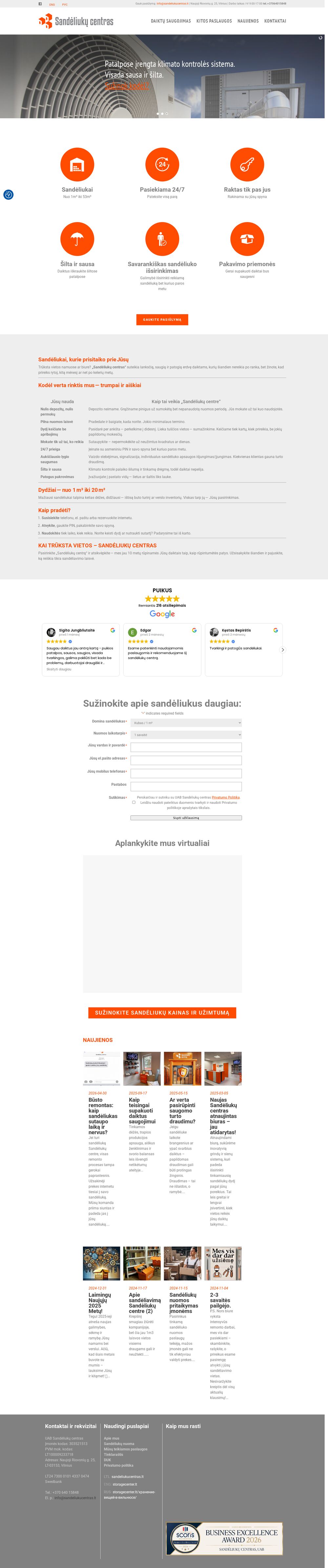 sandeliukucentras.lt — location de box de stockage à Vilnius — capture d'écran du site